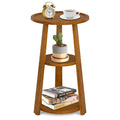 Small Round Side Table, Solid Wood 3-Tier End Table for Small Spaces, 13 Inch Compact Drink Table, Round Wood Side Table for Living Room & Bedroom, Amber Brown