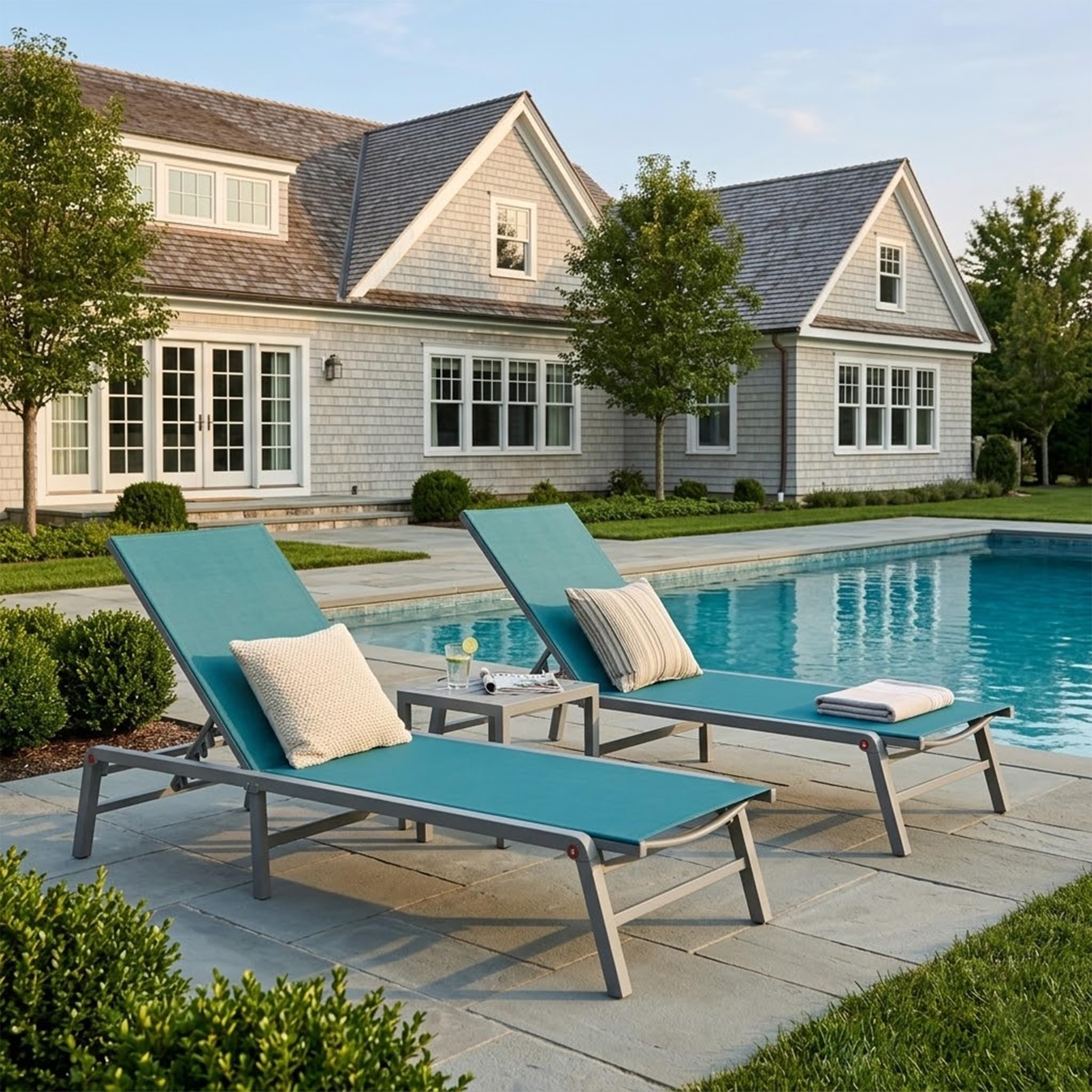 Kozyard Aluminum Outdoor Chaise Lounge Chair, Adjustable Reclining Patio Lounge with Drink Holder, Weather-Resistant Pool, Deck & Yard Recliner, Assemble-Free (1Pack, Beige)