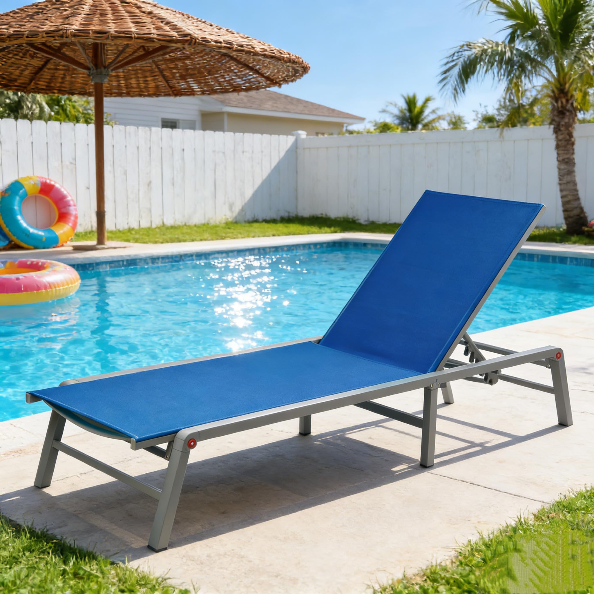 Kozyard Aluminum Outdoor Chaise Lounge Chair, Adjustable Reclining Patio Lounge with Drink Holder, Weather-Resistant Pool, Deck & Yard Recliner, Assemble-Free (1Pack, Beige)