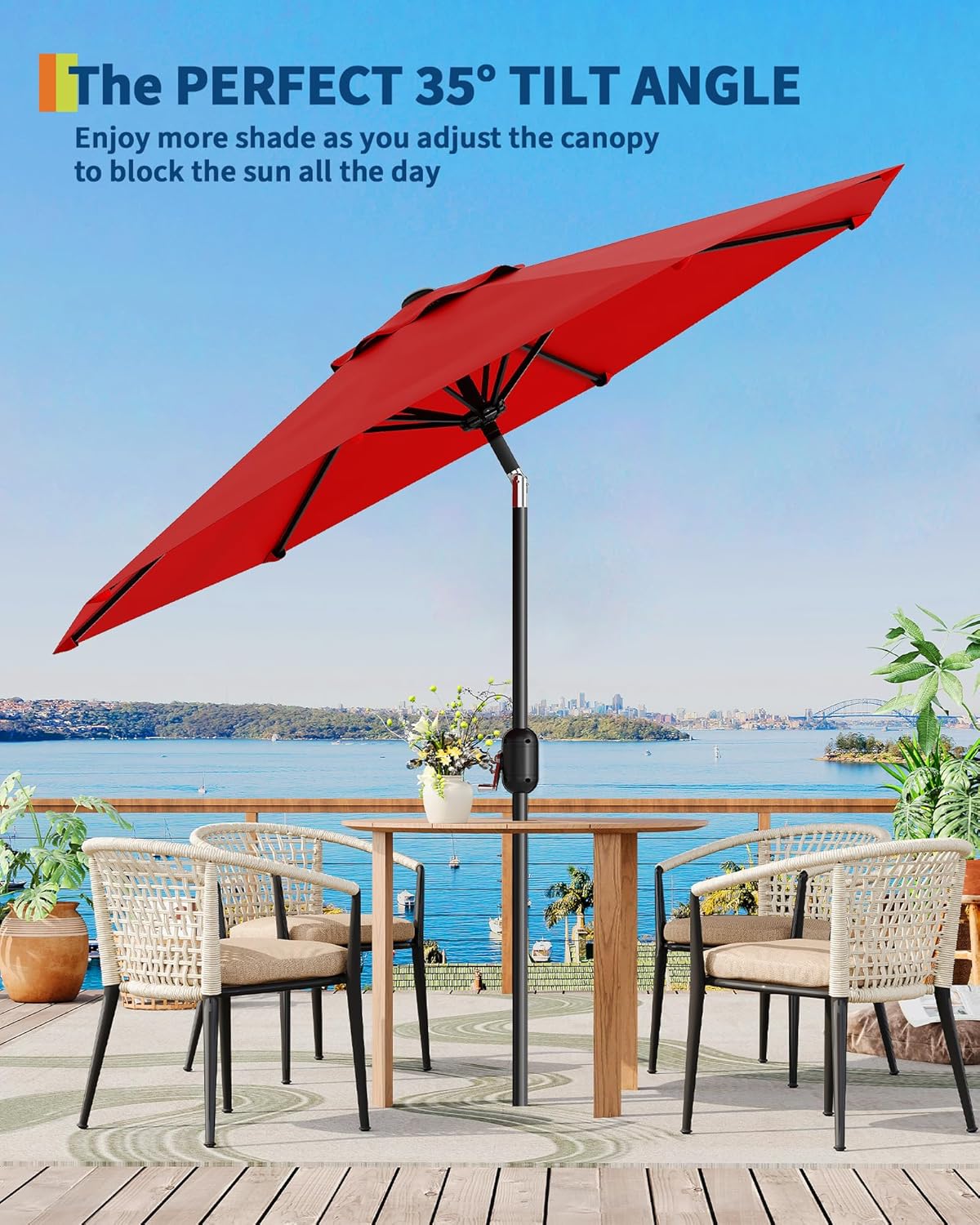 GarveeLife Outdoor Patio Umbrella, Table Market Umbrella with Push Button Tilt and Crank, 8 Sturdy Ribs UV Protection Waterproof for Garden, Deck, Backyard, Pool