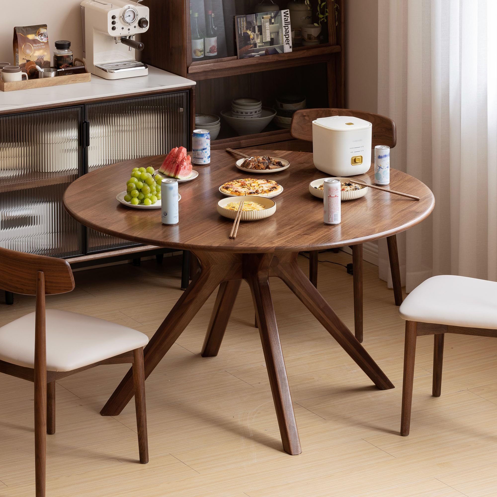 YESWOOD 43.3’’ Solid Wood Round Dining Table for 4, Oak Rustic Kitchen Table with Intersecting Pedestal Base, Farmhouse Circle Dinner Table for Dining Room, Living Room, Office, Natural