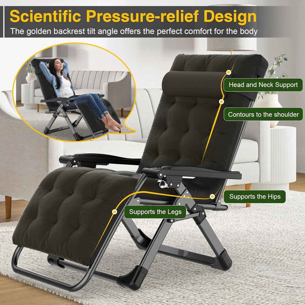 Suteck Zero Gravity Chair, Reclining Camping Lounge Chair with Aluminum Alloy Lock, Folding Patio Recliner w/Removable Pad, Adjustable Headrest and Side Tray for Outdoor Patio, Lawn, and Camping