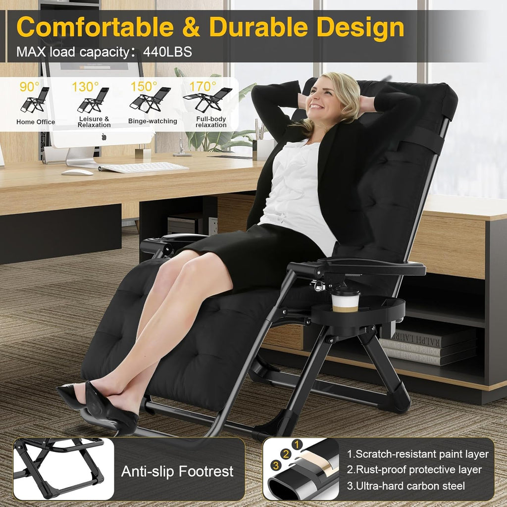 Suteck Zero Gravity Chair, Reclining Camping Lounge Chair with Aluminum Alloy Lock, Folding Patio Recliner w/Removable Pad, Adjustable Headrest and Side Tray for Outdoor Patio, Lawn, and Camping