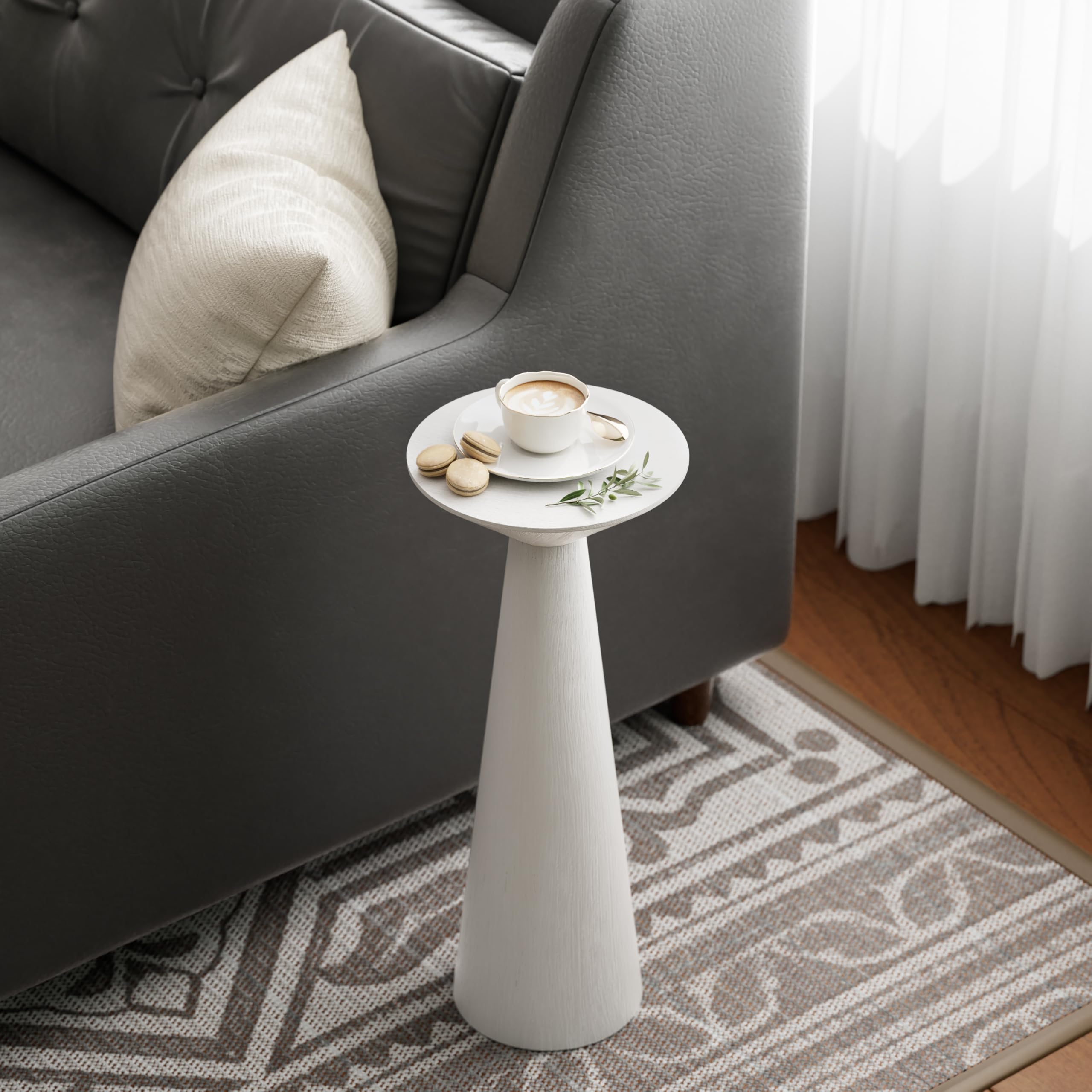 COZAYH 22.8” Tall Round Martini End Table, Walnut – Solid Pine Wood Pedestal Accent Drink Stand with Tapered Base – Farmhouse Modern Furniture for Living Room, Bedroom & Small Spaces