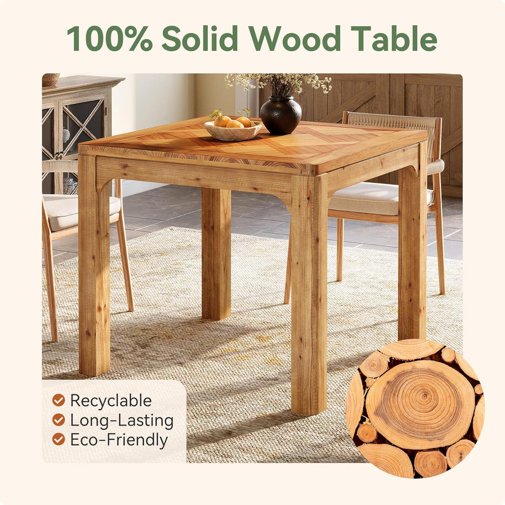 31.5" Square Farmhouse Dining Table, Solid Wood Rustic Kitchen Table with 3D Textured Tabletop, Wooden Dinner for Dining Room, Living Room Furniture, Easy Assembly, Brown