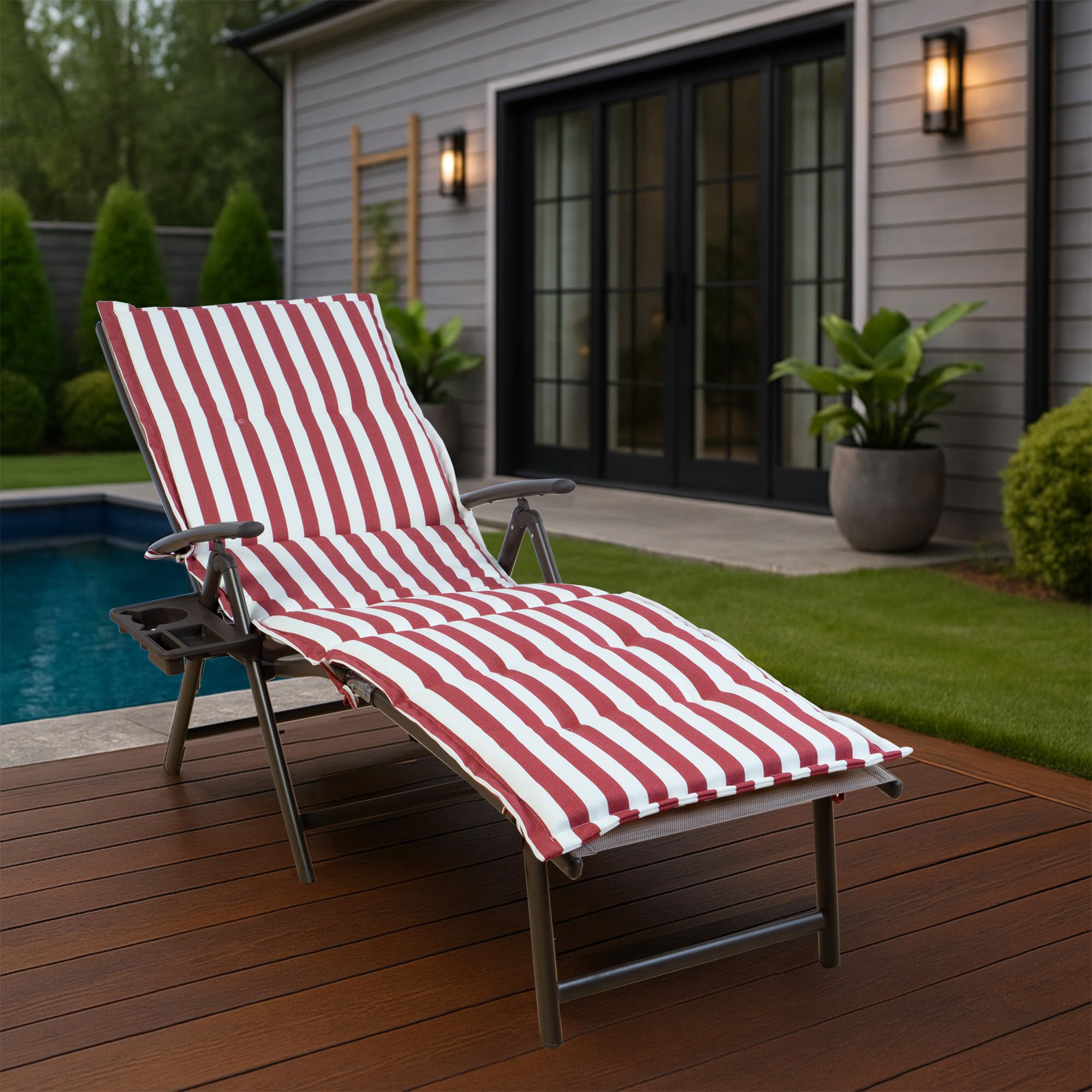 Kozyard Aluminum Outdoor Chaise Lounge Chair, Adjustable Reclining Patio Lounge with Drink Holder, Weather-Resistant Pool, Deck & Yard Recliner, Assemble-Free (1Pack, Beige)