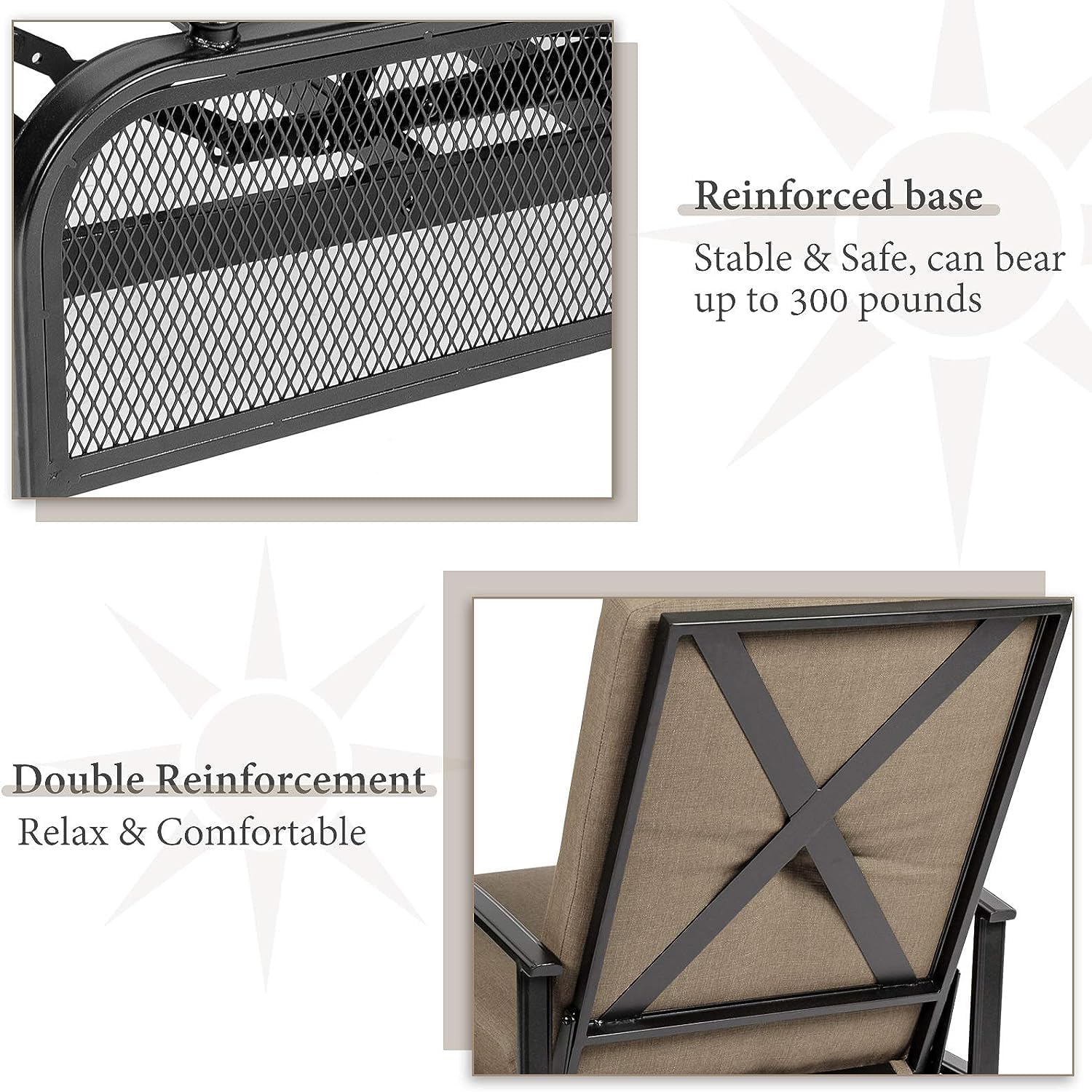 SUNCROWN Outdoor Adjustable Recliner Chair for Patio - A Relaxing Outdoor Metal Furniture Chair with Thick Cushion, Brown