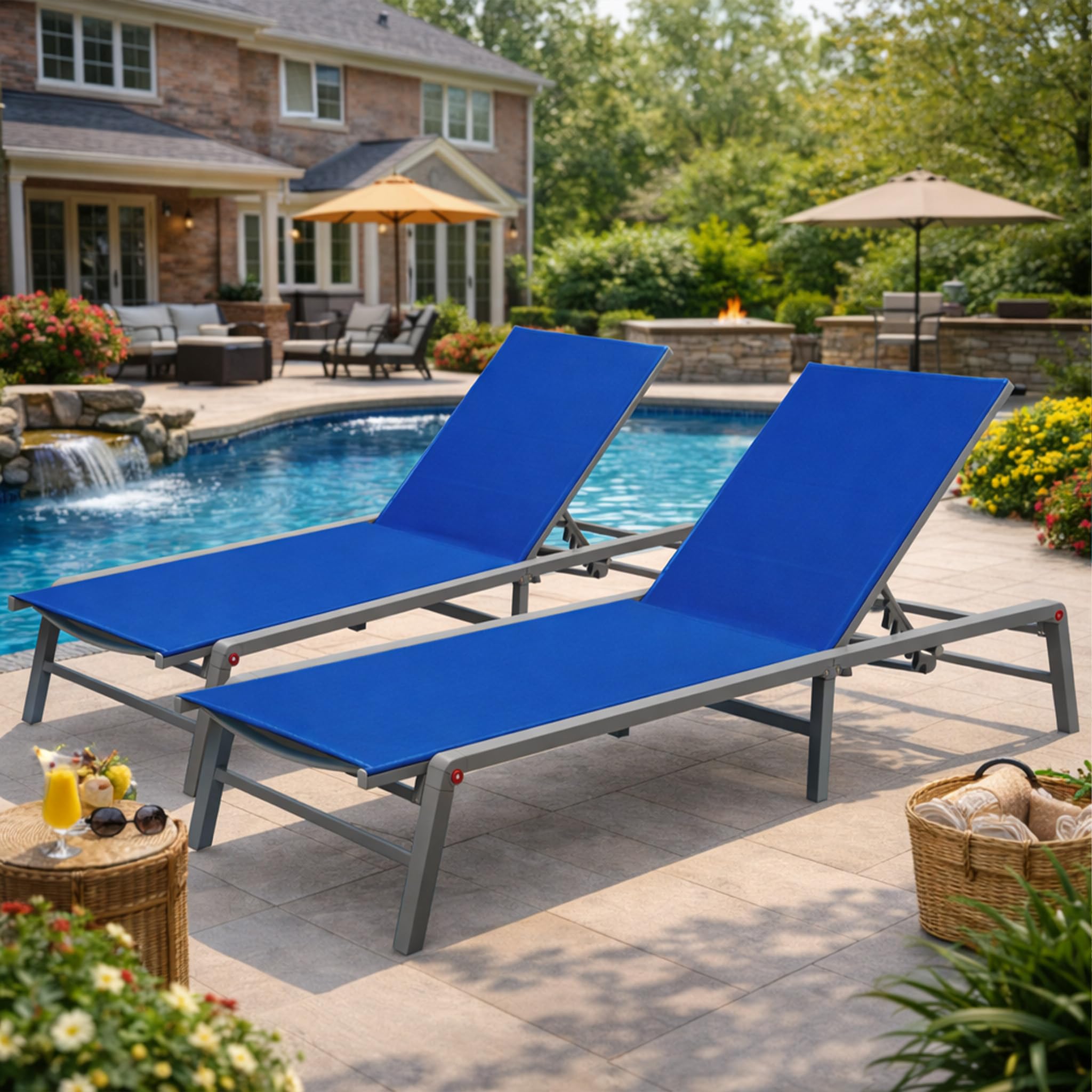 Kozyard Aluminum Outdoor Chaise Lounge Chair, Adjustable Reclining Patio Lounge with Drink Holder, Weather-Resistant Pool, Deck & Yard Recliner, Assemble-Free (1Pack, Beige)