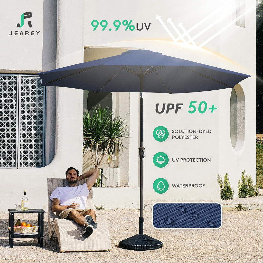 JEAREY 10FT Outdoor Patio Umbrella Outdoor Table Umbrella with Push Button Tilt and Crank, Market Umbrella 8 Sturdy Ribs UV Protection Waterproof for Pool, Garden (Navy)