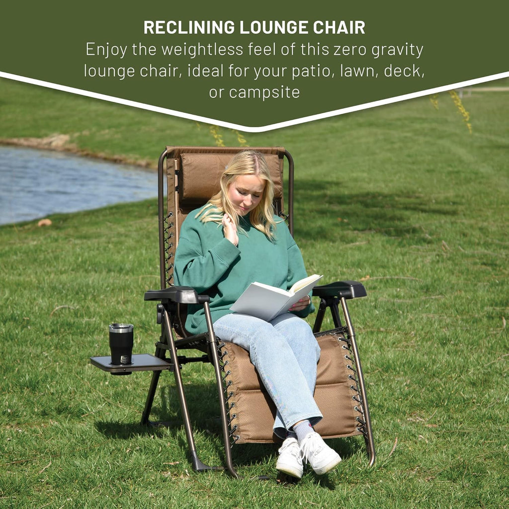 TIMBER RIDGE Aluminum Zero Gravity Chairs, Folding Recliner Chair Padded with Cup Holder and Headrest, Adjustable Lounge Reclining Chair for Outdoor Camping Lawn Patio Indoor, Supports 350lbs, Brown