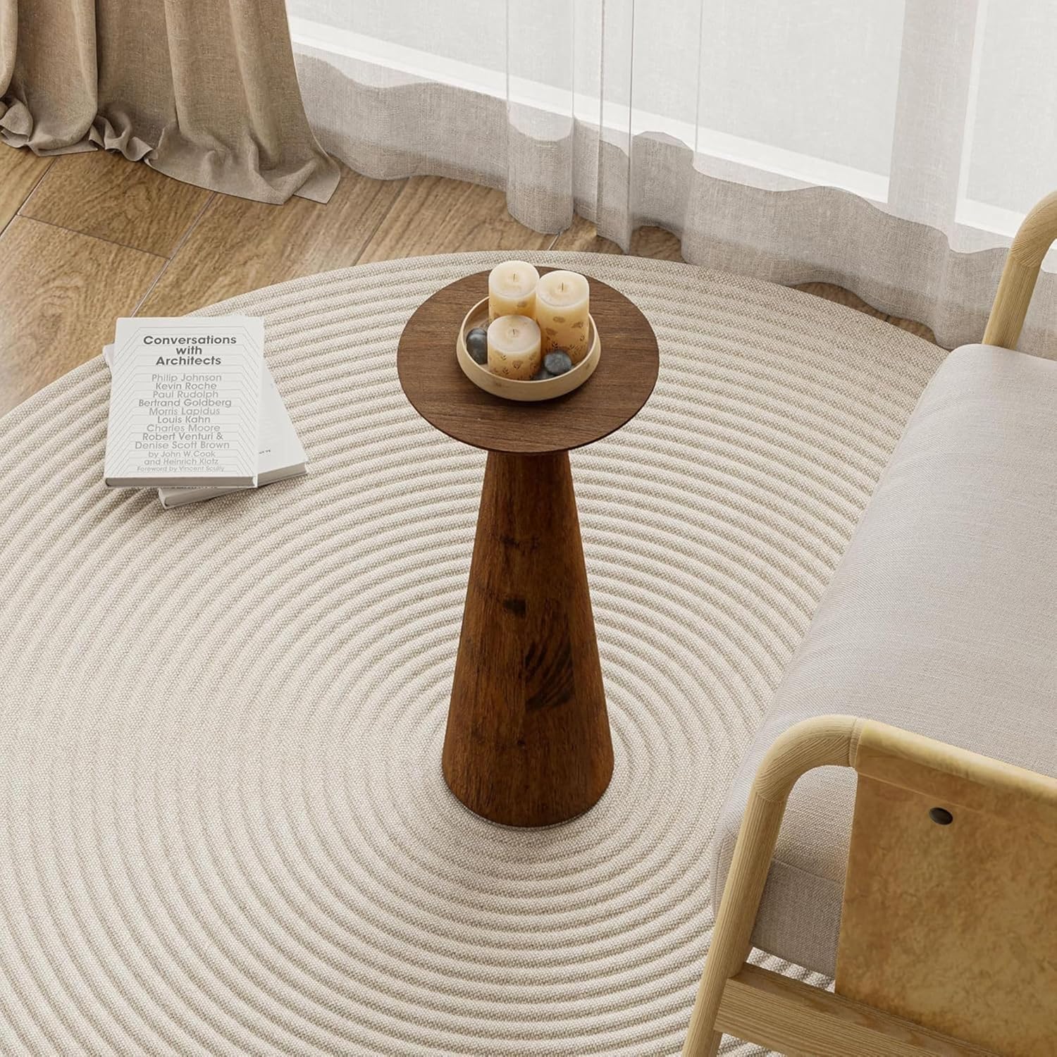 COZAYH 22.8” Tall Round Martini End Table, Walnut – Solid Pine Wood Pedestal Accent Drink Stand with Tapered Base – Farmhouse Modern Furniture for Living Room, Bedroom & Small Spaces
