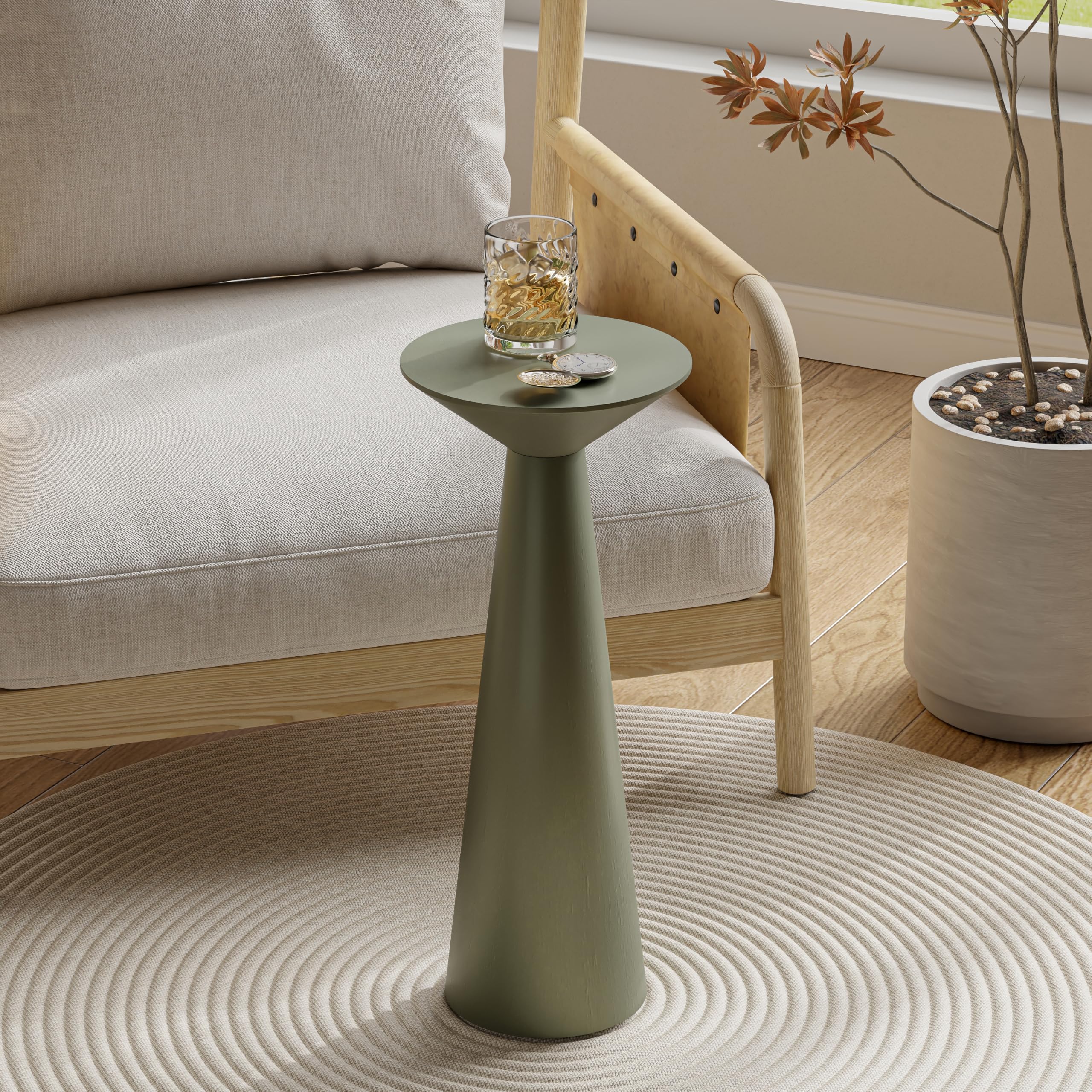 COZAYH 22.8” Tall Round Martini End Table, Walnut – Solid Pine Wood Pedestal Accent Drink Stand with Tapered Base – Farmhouse Modern Furniture for Living Room, Bedroom & Small Spaces