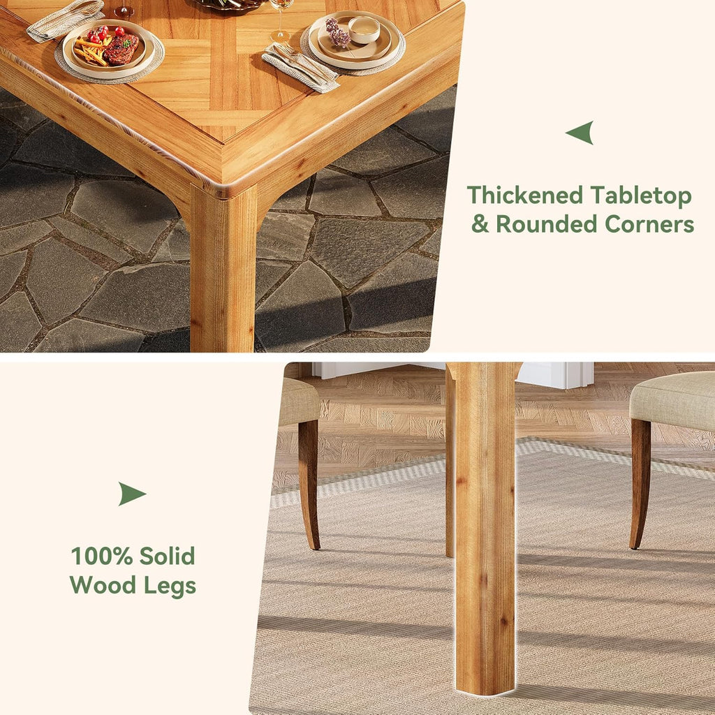 31.5" Square Farmhouse Dining Table, Solid Wood Rustic Kitchen Table with 3D Textured Tabletop, Wooden Dinner for Dining Room, Living Room Furniture, Easy Assembly, Brown