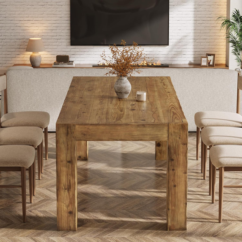 Solid Wood Dining Table for 6, 63-Inch Farmhouse Kitchen Table with Heavy Duty Legs, Rectangular Wood Dinner Table for Dining Room, Living Room, Natural Brown (Only Table)
