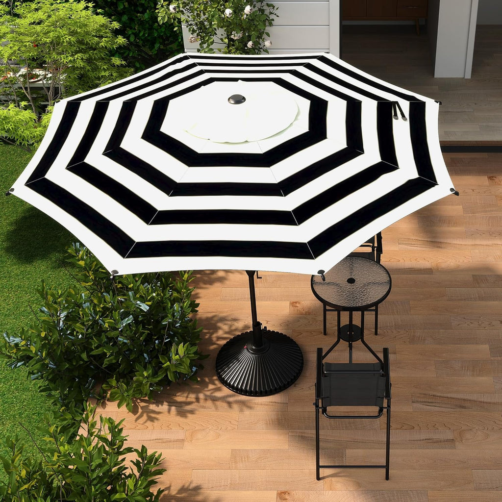 Abba Patio 9FT Lyon Outdoor Patio Umbrella Outdoor Table Umbrella with Push Button Tilt and Crank Market Umbrella 8 Sturdy Ribs UV Protection Waterproof for Garden Deck Backyard Pool, Black & Ivory