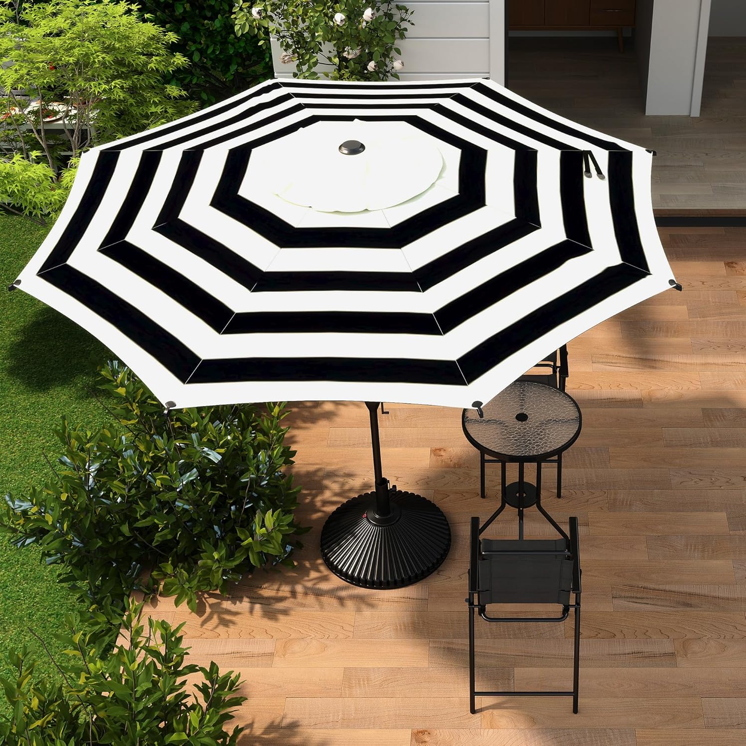 Abba Patio 9FT Lyon Outdoor Patio Umbrella Outdoor Table Umbrella with Push Button Tilt and Crank Market Umbrella 8 Sturdy Ribs UV Protection Waterproof for Garden Deck Backyard Pool, Black & Ivory