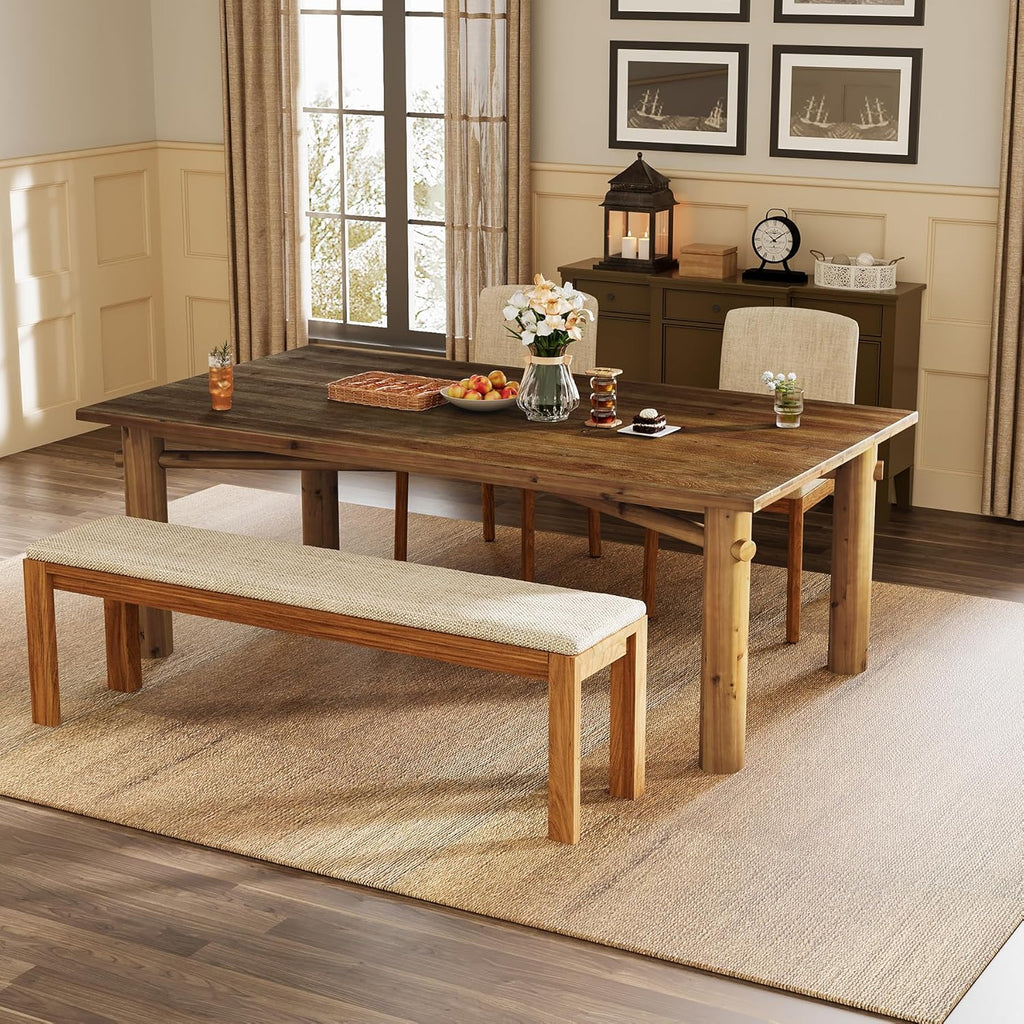 Solid Wood Dining Table for 6, 63 Inch Wooden Kitchen Table with Strong Legs, Farmhouse Rectangle Dinner Table for Dining Room, Living Room
