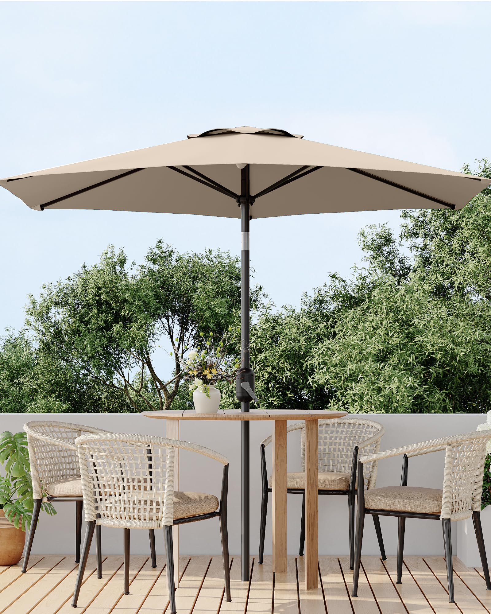 GarveeLife Outdoor Patio Umbrella, Table Market Umbrella with Push Button Tilt and Crank, 8 Sturdy Ribs UV Protection Waterproof for Garden, Deck, Backyard, Pool