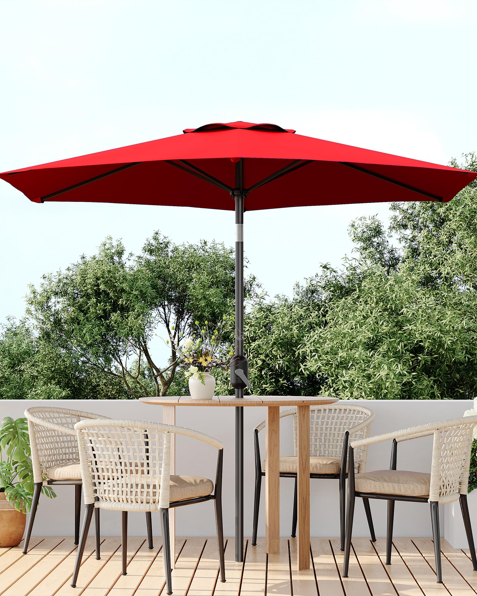 GarveeLife Outdoor Patio Umbrella, Table Market Umbrella with Push Button Tilt and Crank, 8 Sturdy Ribs UV Protection Waterproof for Garden, Deck, Backyard, Pool