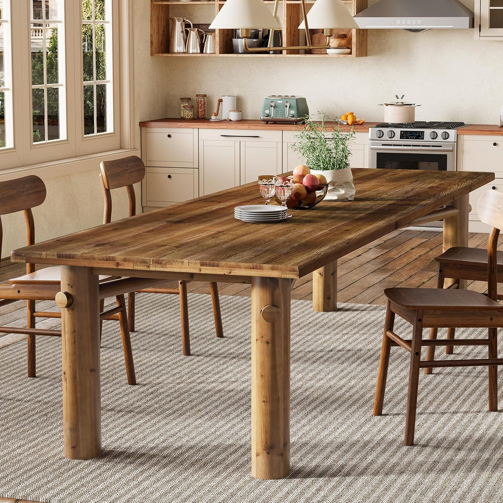 Solid Wood Dining Table for 6, 63 Inch Wooden Kitchen Table with Strong Legs, Farmhouse Rectangle Dinner Table for Dining Room, Living Room