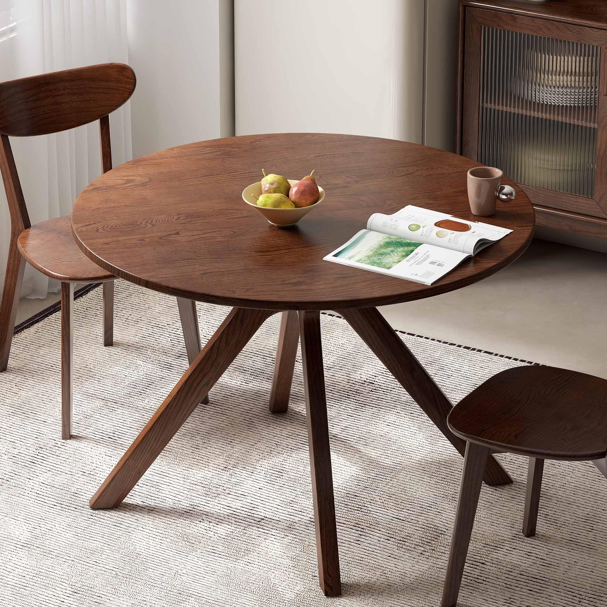 YESWOOD 43.3’’ Solid Wood Round Dining Table for 4, Oak Rustic Kitchen Table with Intersecting Pedestal Base, Farmhouse Circle Dinner Table for Dining Room, Living Room, Office, Natural