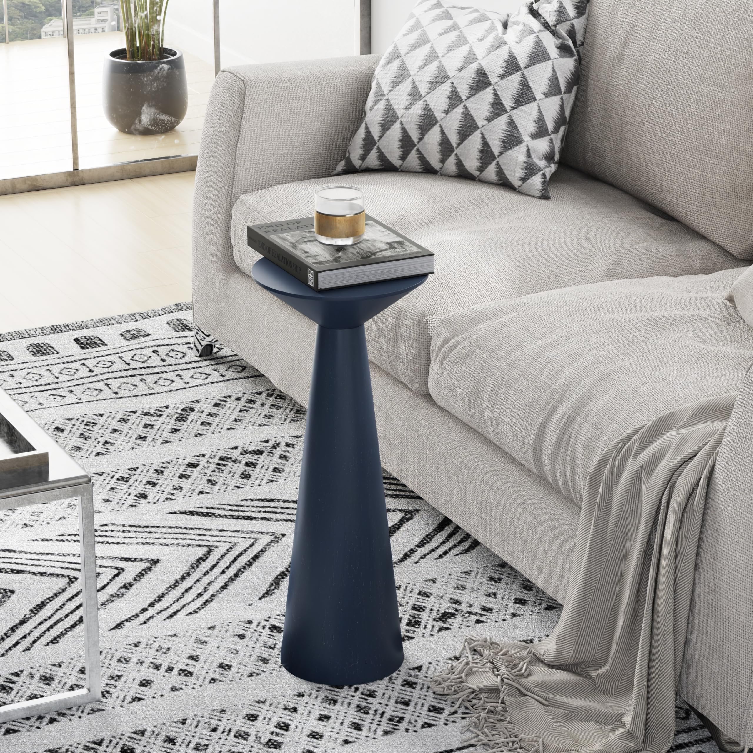COZAYH 22.8” Tall Round Martini End Table, Walnut – Solid Pine Wood Pedestal Accent Drink Stand with Tapered Base – Farmhouse Modern Furniture for Living Room, Bedroom & Small Spaces